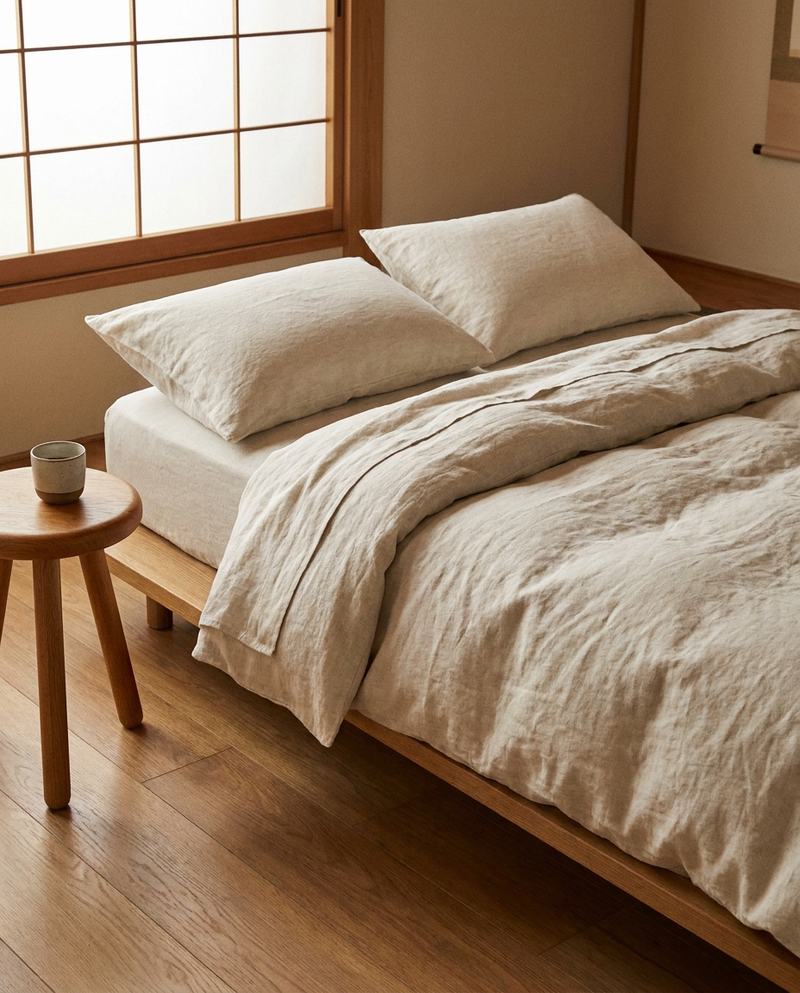 Stonewashed linen duvet set on bed